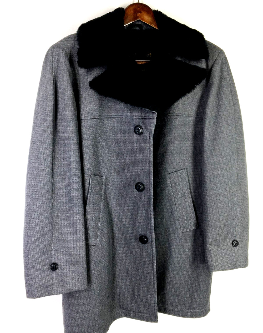 36S John Blair USA Mens Vintage 3 Button Overcoat Pencil Gray Tattersall